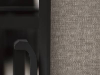 Stern Kari Stapelsessel, hohe Rückenlehne Aluminium schwarz matt mit Bezug Textilen Leinen grau