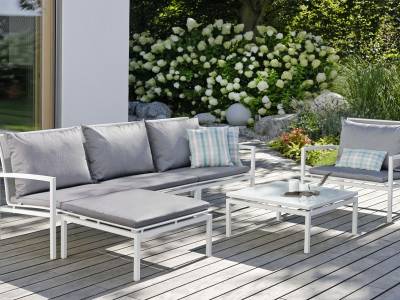Stern Skelby Lounge-Sessel weiß mit Textilenbezug silber