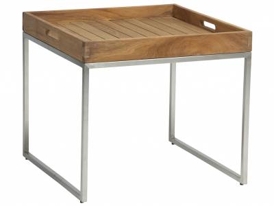 Stern Tabletttisch Edelstahl mit Teakholz Tablett 50 x 50 cm