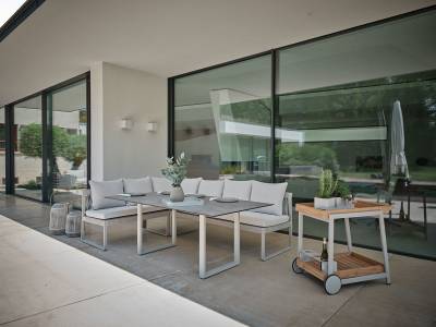 Stern TAMMO 3-Sitzer Bank, Aluminium greige, Textilen Sesam, Kordel greige