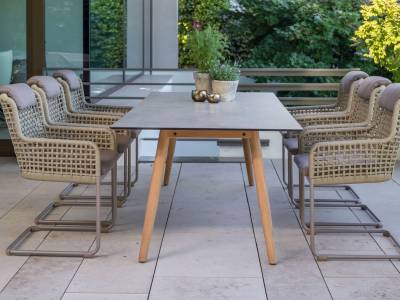 Stern Tischsystem Interno 220 x 100 cm, Teak Beine + freiwählbare Tischplatte